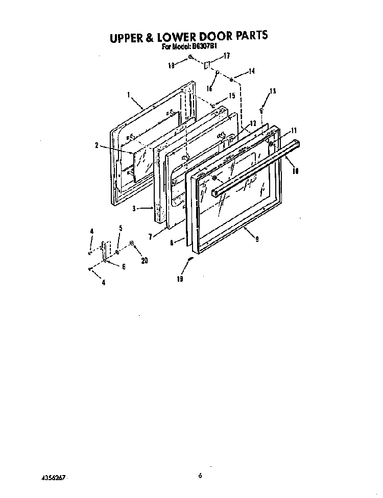 Upper And Lower Door Diagram and Parts List for B6307B1  Roper Range