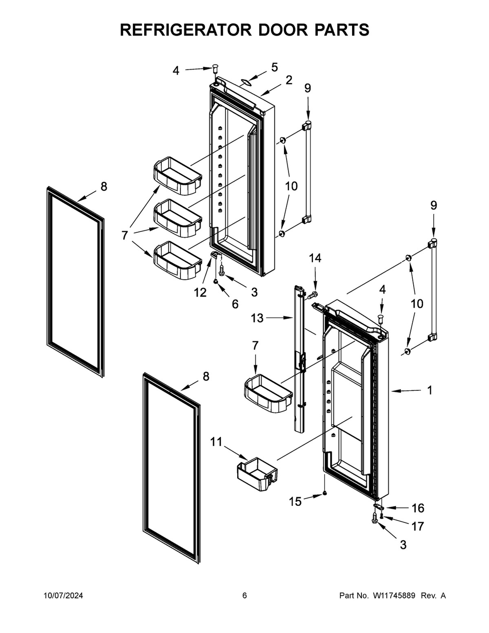 04 - Refrigerator Door Parts Diagram and Parts List for MFW2055FRZ06  Whirlpool Refrigerator