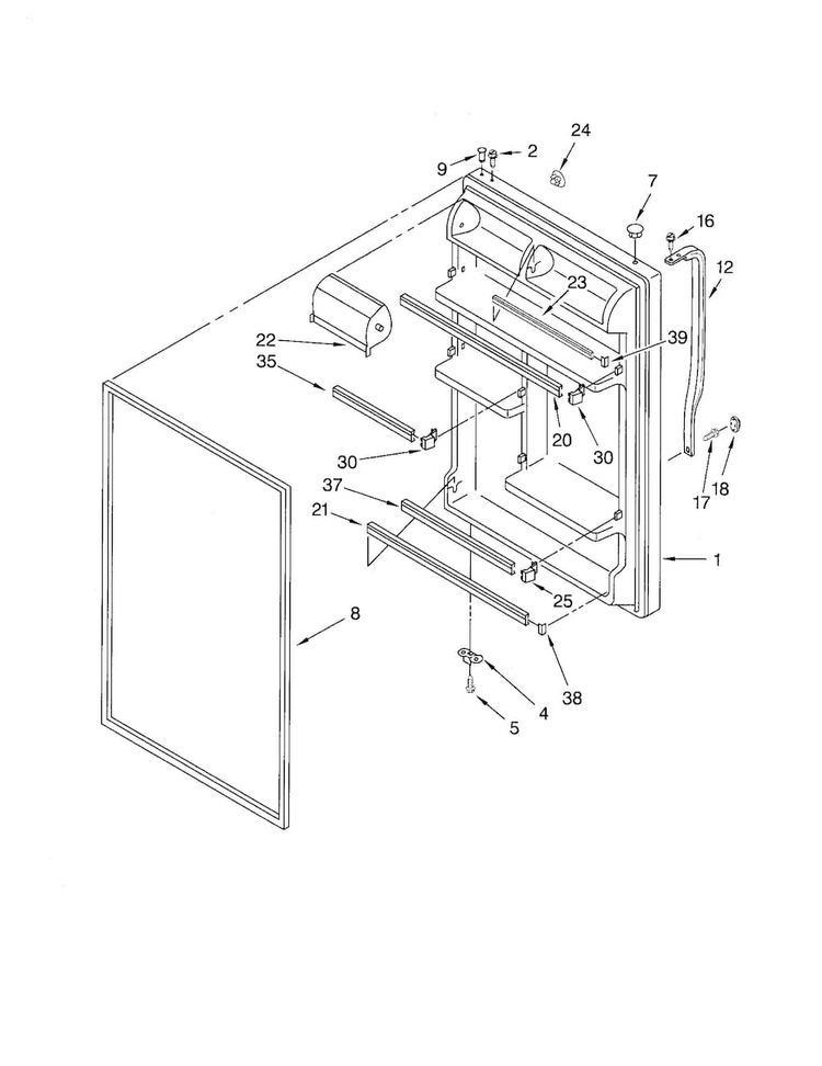 Refrigerator Door Diagram and Parts List for RT18AKXKQ07  Roper Refrigerator