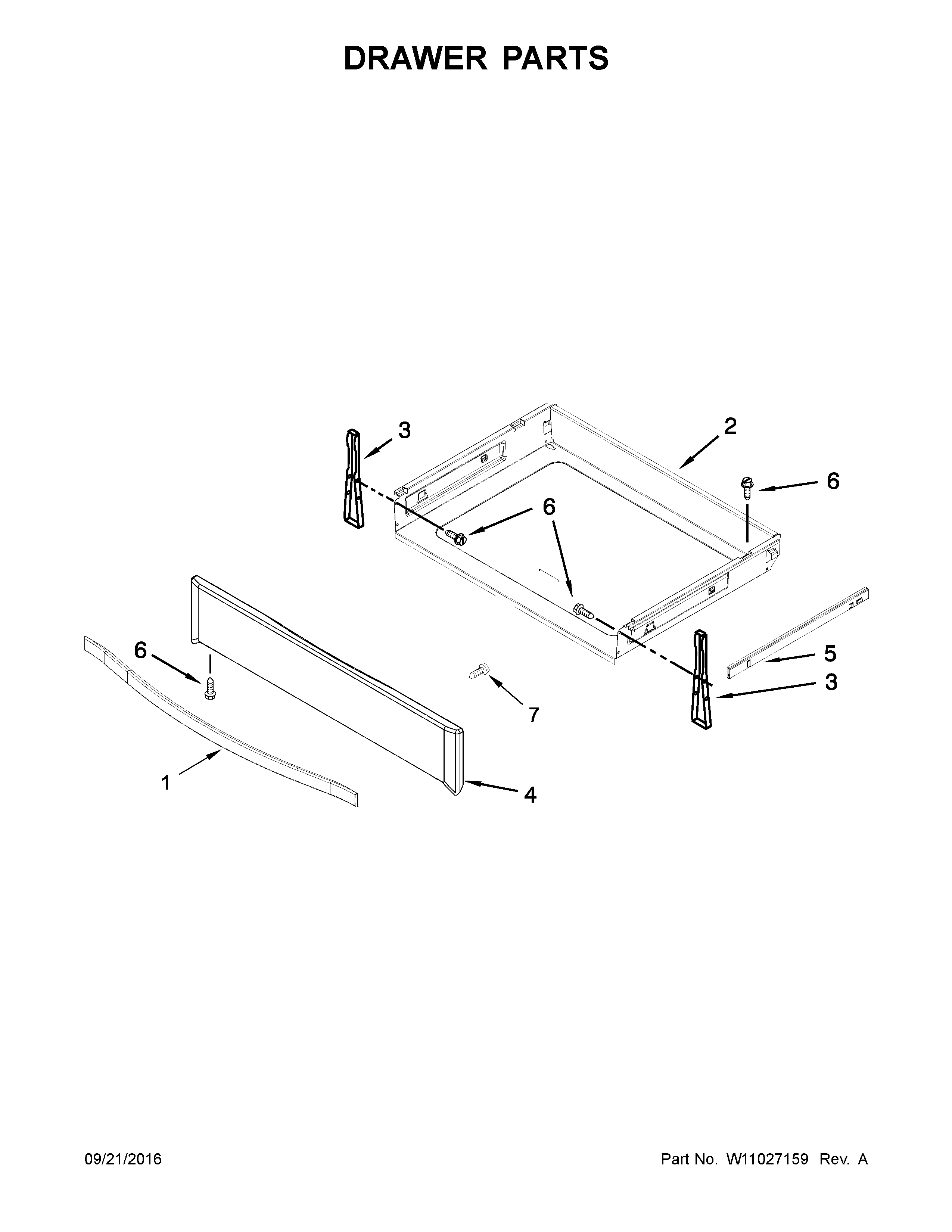 Drawer Parts Diagram and Parts List for 664C95123610  Kenmore Range
