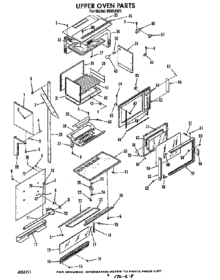 Upper Oven Diagram and Parts List for H8858*1  Roper Range