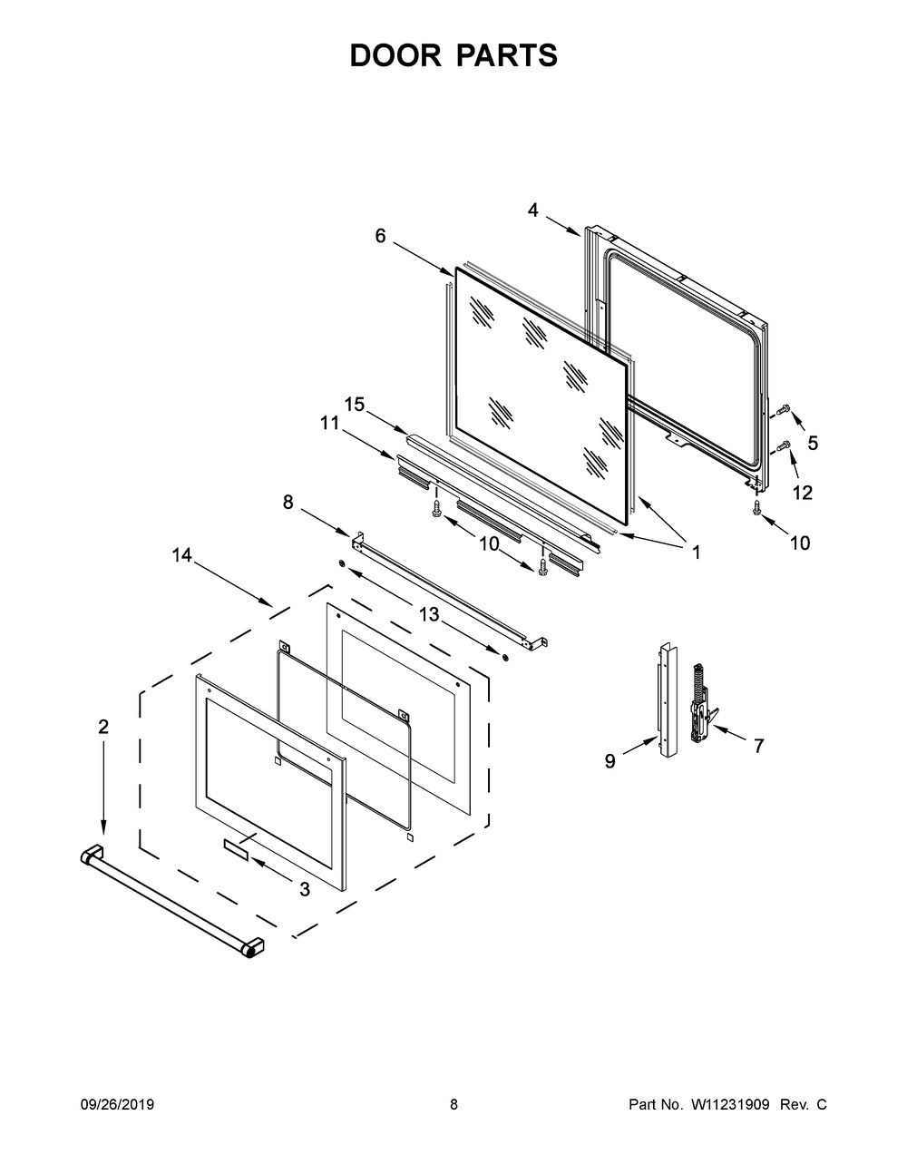 Door Parts Diagram and Parts List for KSIB900ESS2  Whirlpool Range