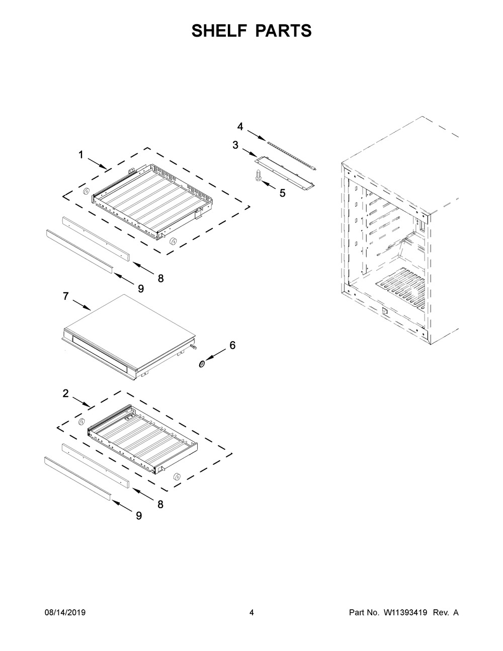 Shelf Parts Diagram and Parts List for KUWL304EBS01  Whirlpool Wine and Beverage Cooler