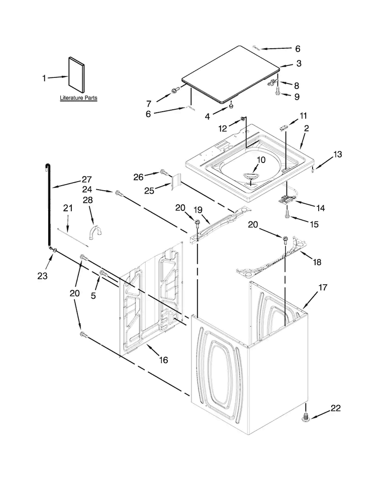 Top And Cabinet Parts Diagram and Parts List for ITW4671DQ0  Inglis Washer