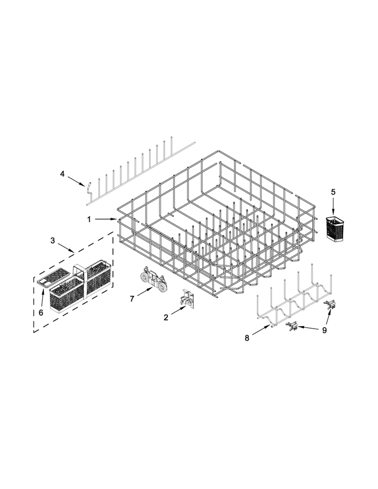 Lower Rack Parts Diagram and Parts List for KDTE304DPA2  KitchenAid Dishwasher