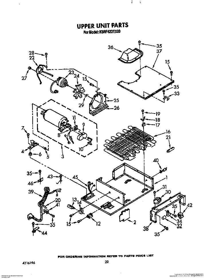 UPPER UNIT Diagram and Parts List for KSRF42DTX20  KitchenAid Refrigerator