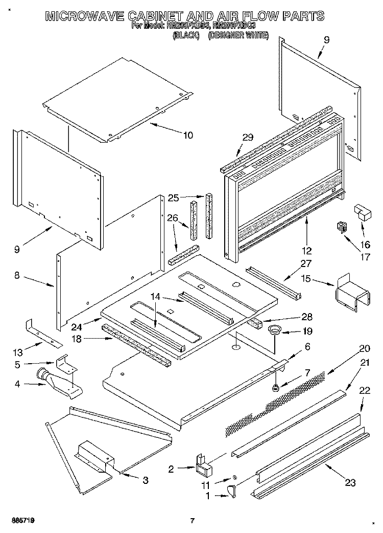 MICROWAVE CABINET AND AIR FLOW Diagram and Parts List for RM280PXBQ3  Whirlpool Microwave Oven Combo