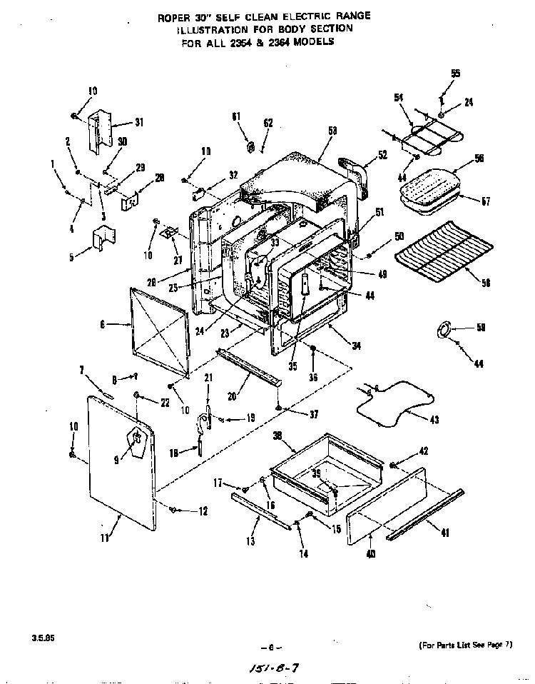Body Diagram and Parts List for 2364*1A  Roper Range