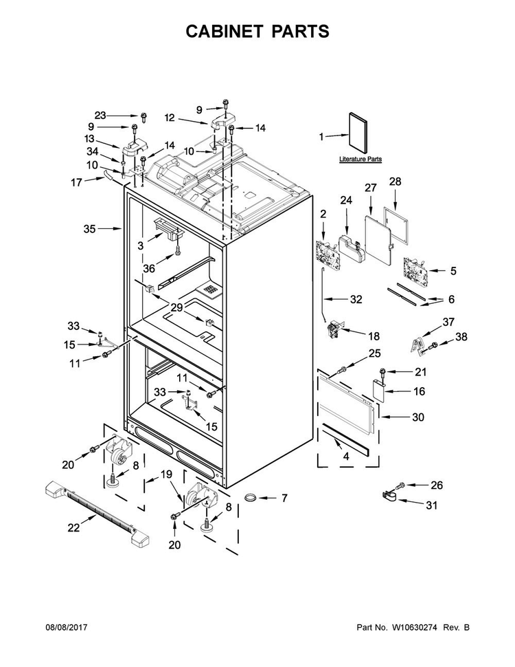 Cabinet Parts Diagram and Parts List for KFIV29PCMS02  KitchenAid Refrigerator