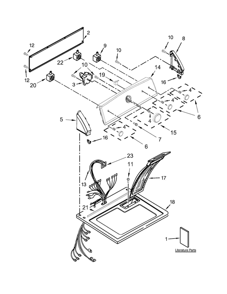 Top And Console Parts Diagram and Parts List for 11075132412  Kenmore Dryer
