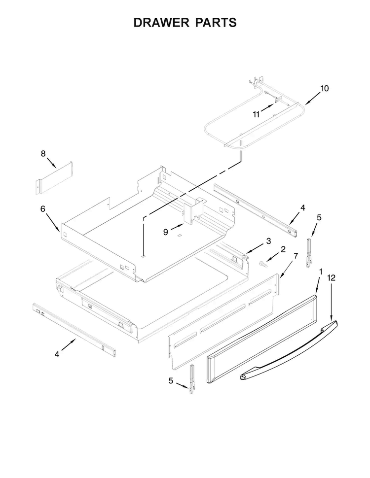 Drawer Parts Diagram and Parts List for KERS306BSS1  KitchenAid Range