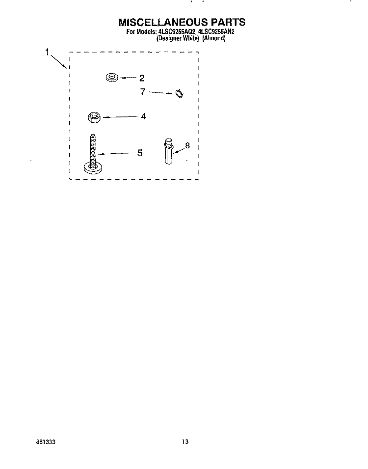 MISCELLANEOUS, LIT/OPTIONAL Diagram and Parts List for 4LSC9255AN2  Whirlpool Washer
