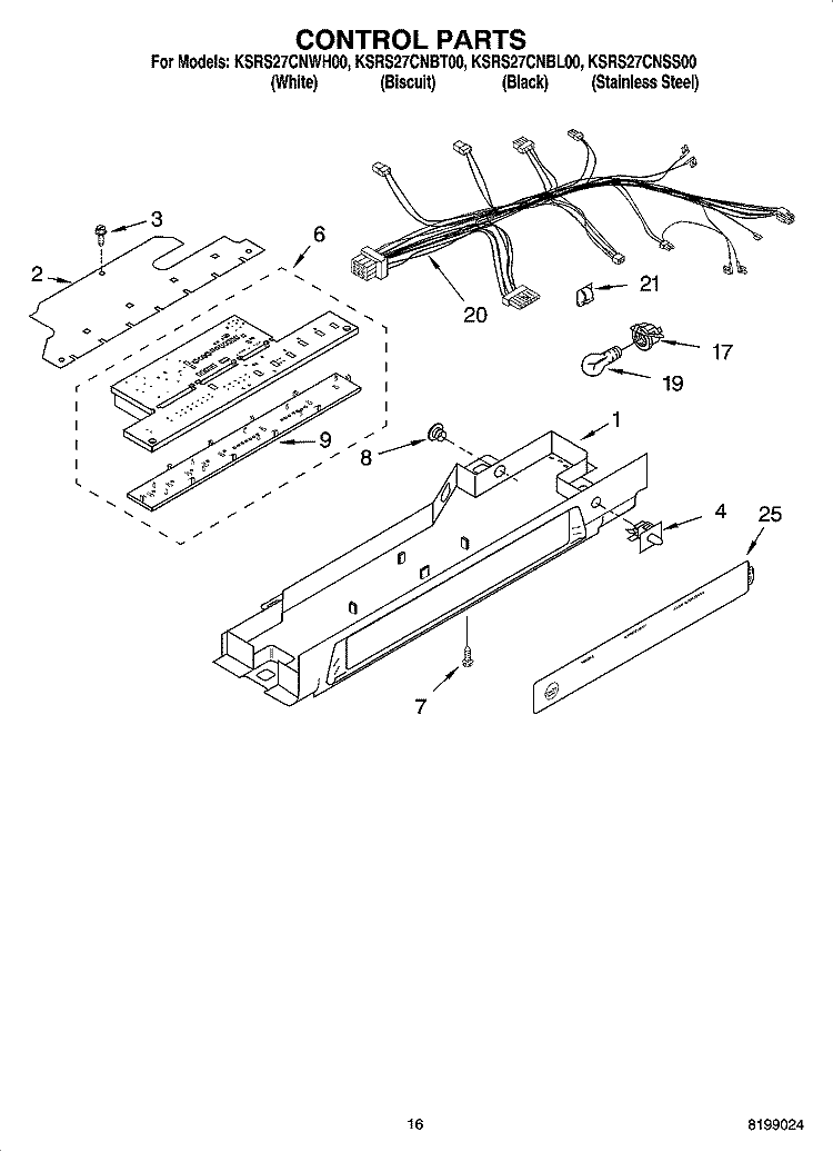 CONTROL PARTS Diagram and Parts List for KSRS27CNSS00  KitchenAid Refrigerator