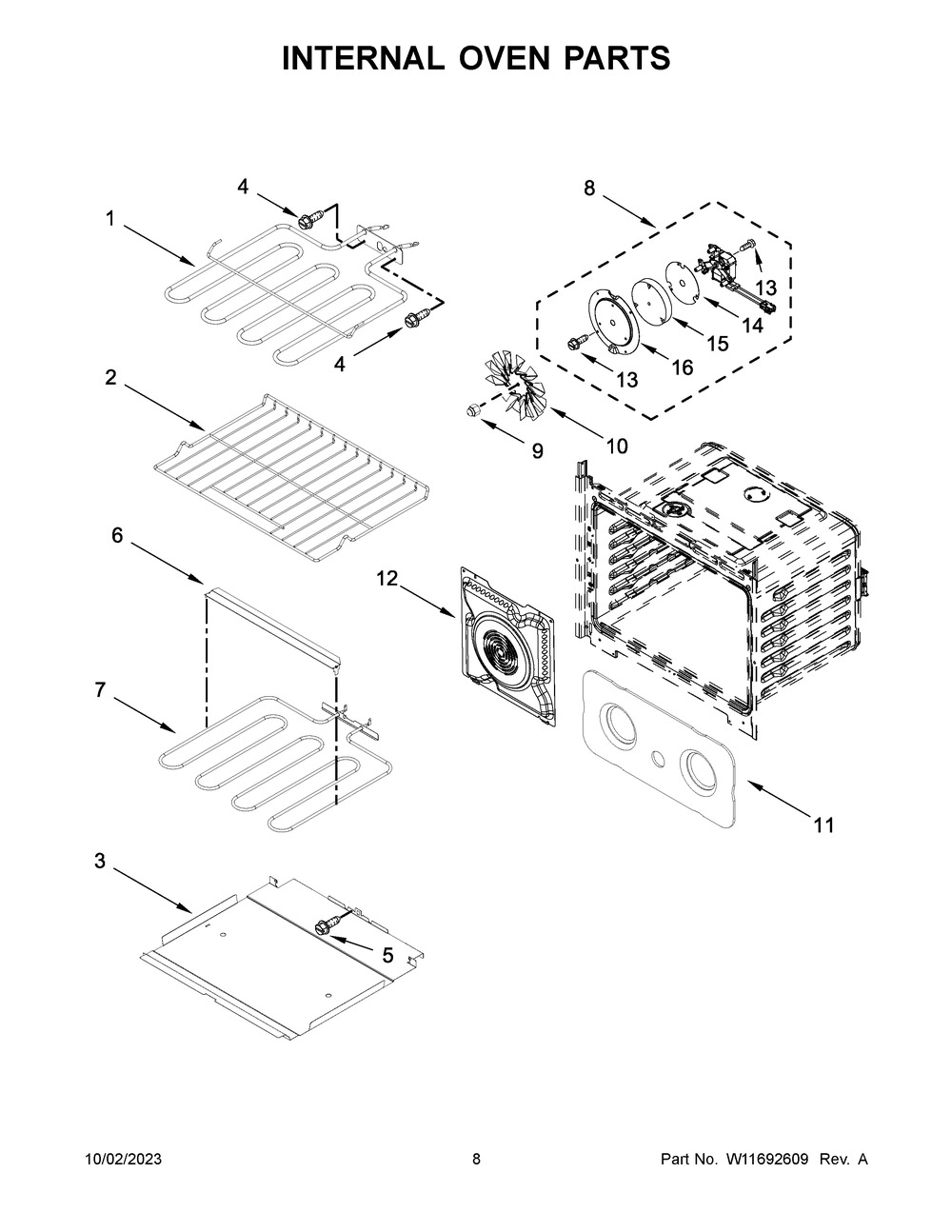 Internal Oven Parts Diagram and Parts List for WOEC5030LB01  Whirlpool Microwave Oven Combo