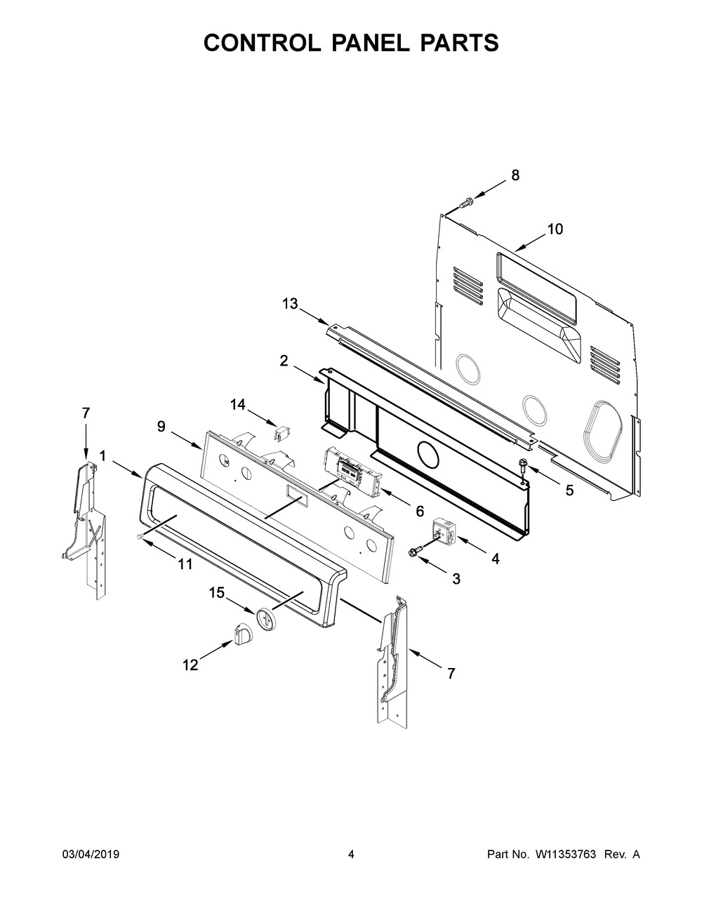 Control Panel Parts Diagram and Parts List for YWFE745H0FS2  Whirlpool Range