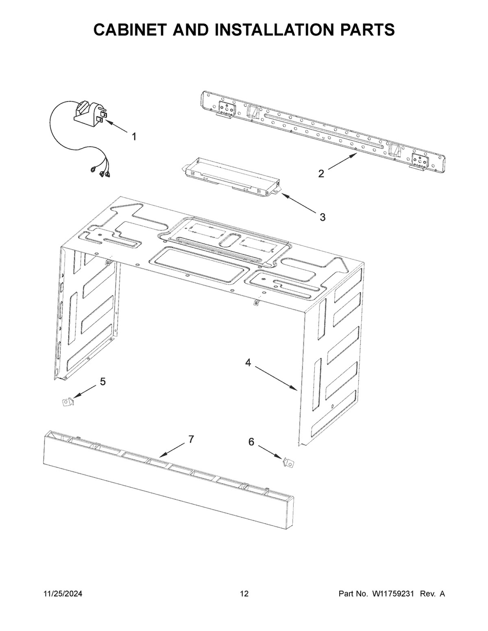 07 - Cabinet And Installation Parts Diagram and Parts List for UMV1170LW04  Whirlpool Microwave