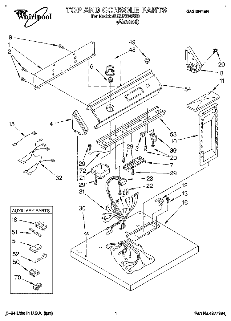 TOP AND CONSOLE, LIT/OPTIONAL Diagram and Parts List for 8LGC7858AN0  Whirlpool Dryer