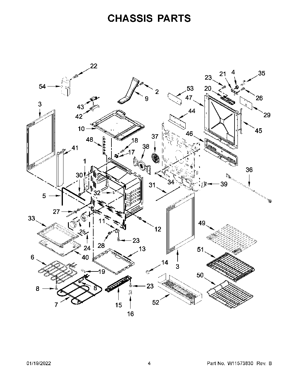 Chassis Parts Diagram and Parts List for YKSEB900ESS4  KitchenAid Range