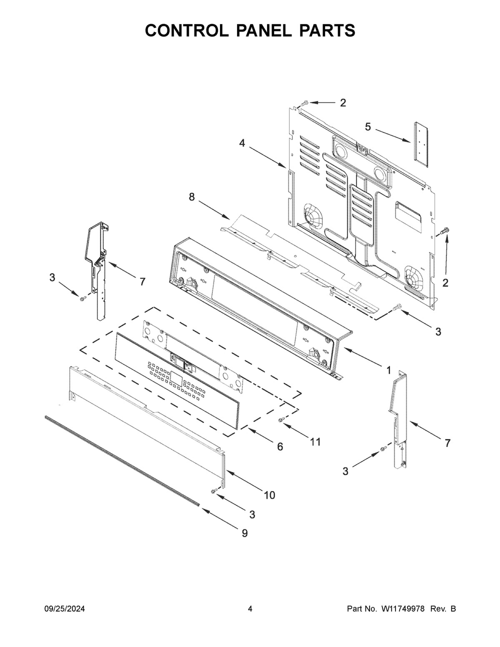 03 - Control Panel Parts Diagram and Parts List for YWFES7530RB0  Whirlpool Range