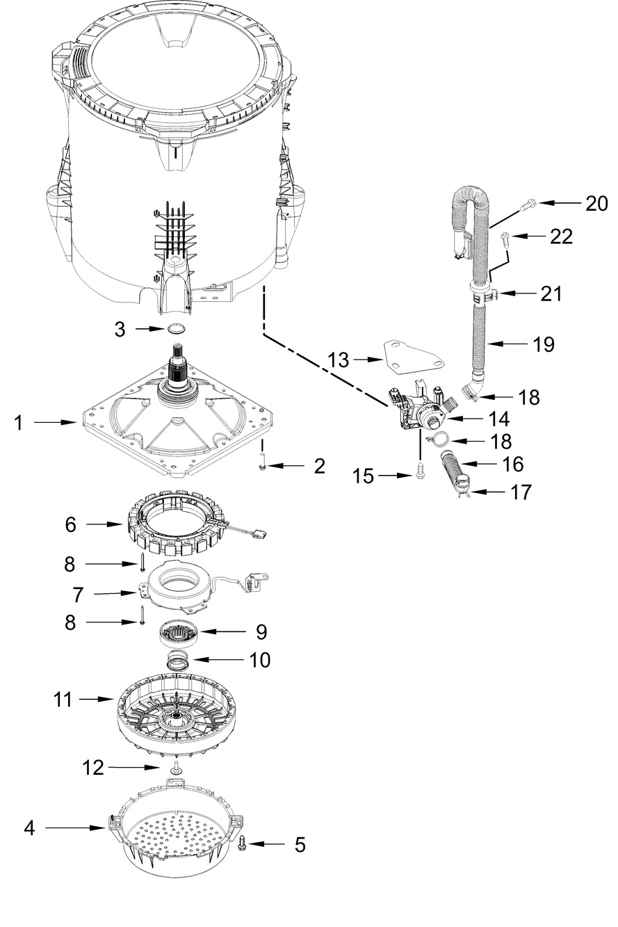 Gearcase, Motor And Pump Parts Diagram and Parts List for ZWW5310RB0  Whirlpool Washer