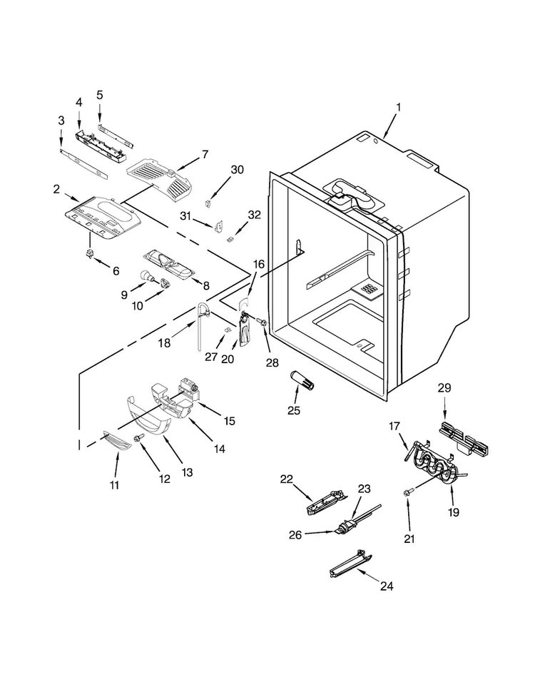Refrigerator Liner Parts Diagram and Parts List for KRFC300ESS00  KitchenAid Refrigerator