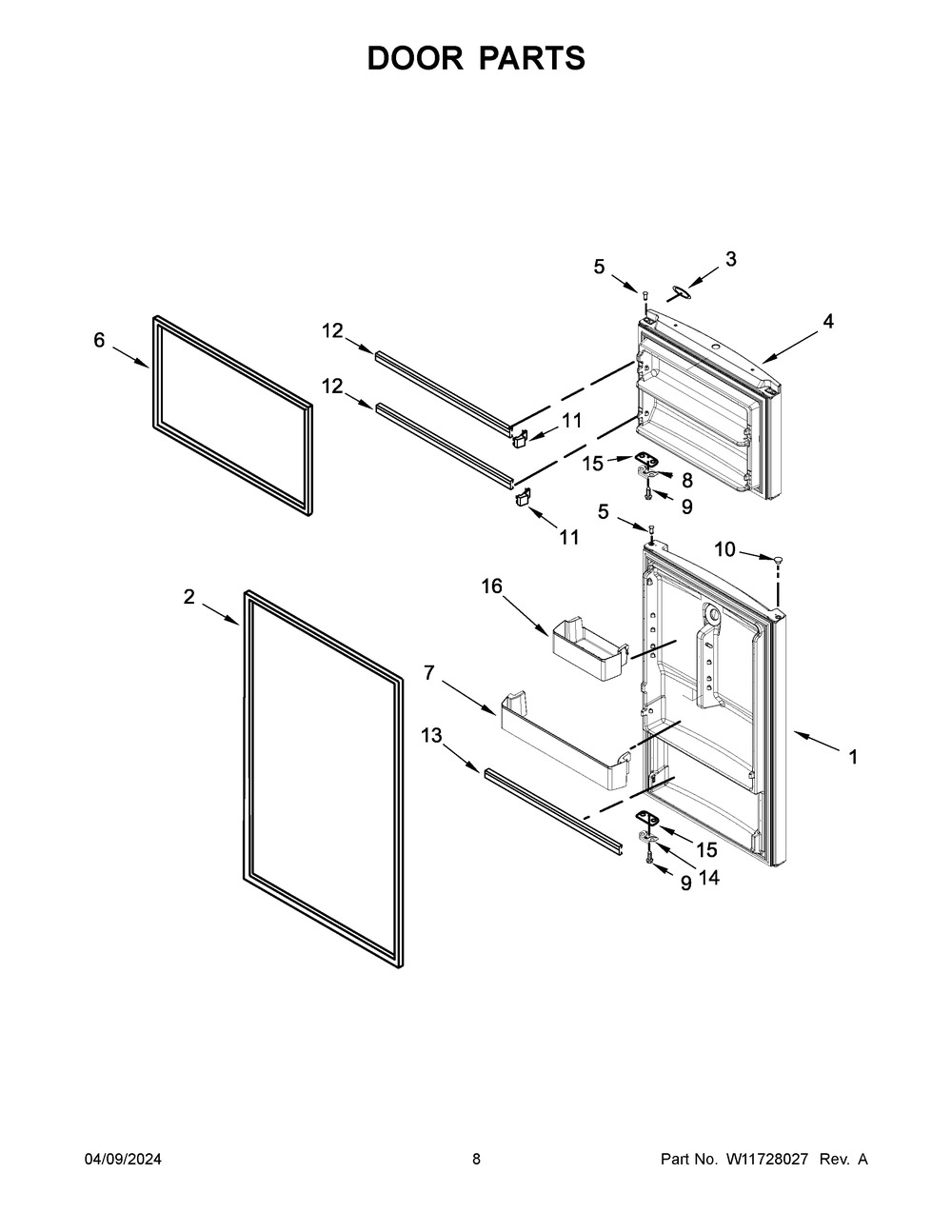 Door Parts Diagram and Parts List for WRT518SZFB04  Whirlpool Refrigerator