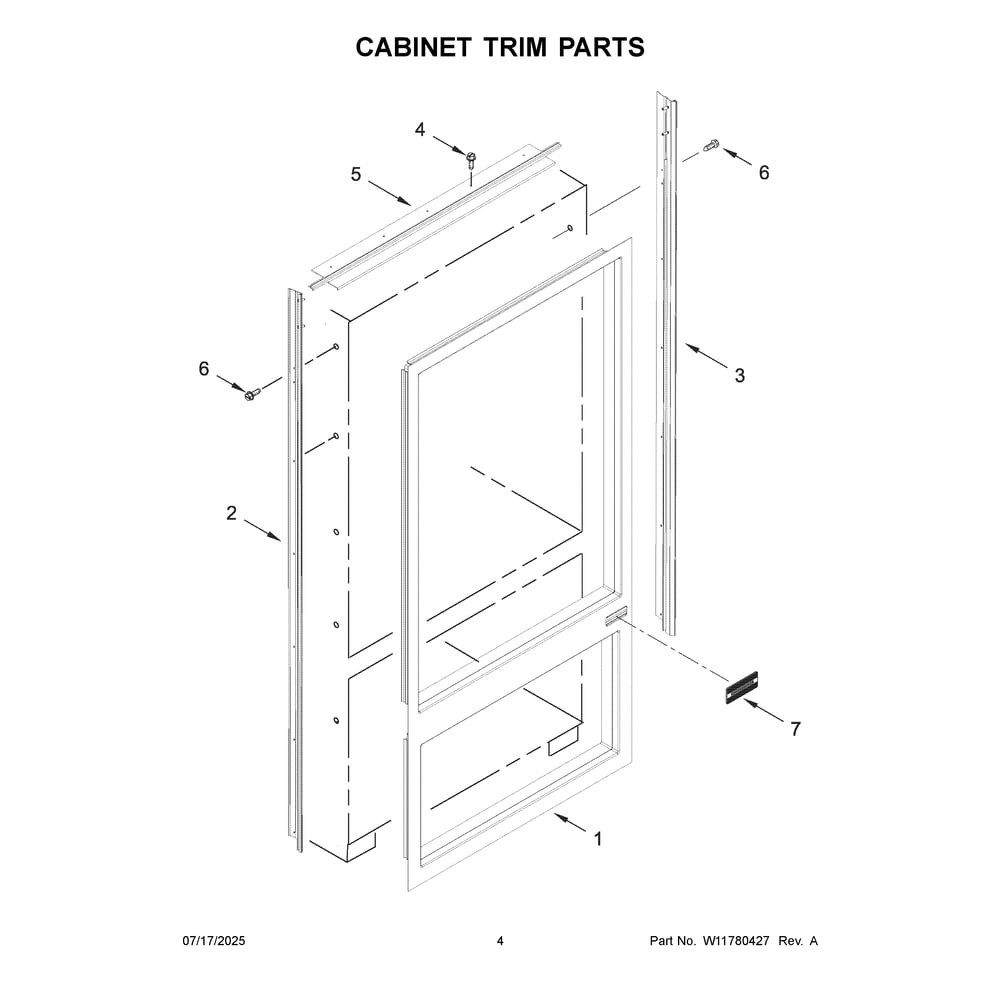Cabinet Trim Parts Diagram and Parts List for KBBR336SPS00  KitchenAid Refrigerator