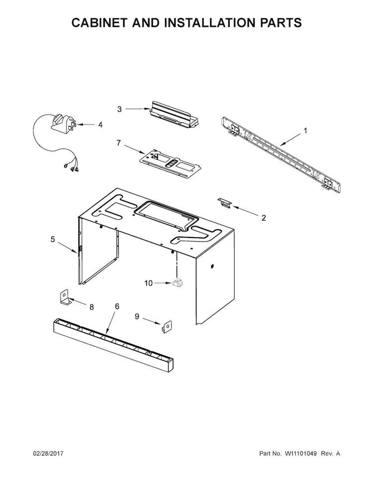 Cabinet And Installation Parts Diagram and Parts List for UMV1160CB3  Whirlpool Microwave