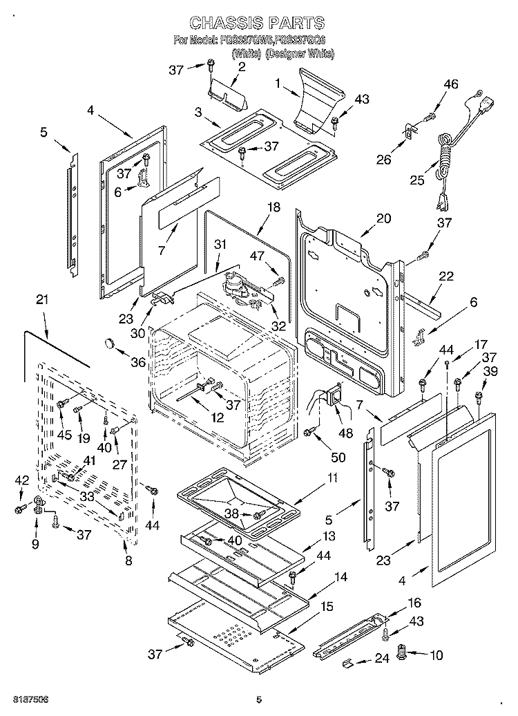 CHASSIS Diagram and Parts List for FGS337GW6  Roper Range