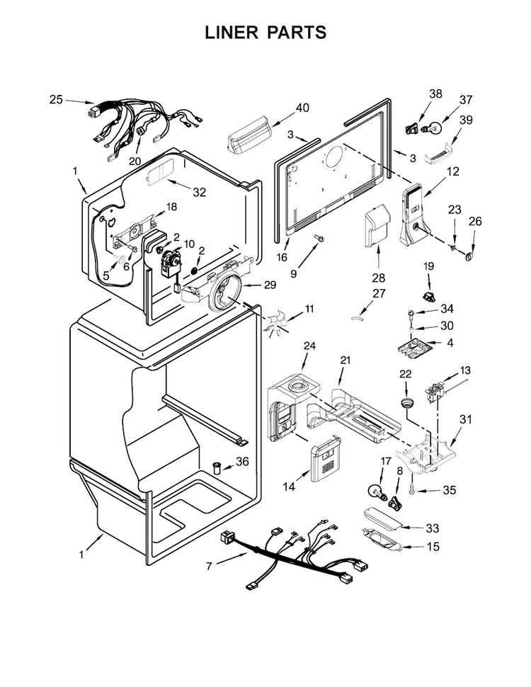 Liner Parts Diagram and Parts List for WRT511SZDB00  Whirlpool Refrigerator