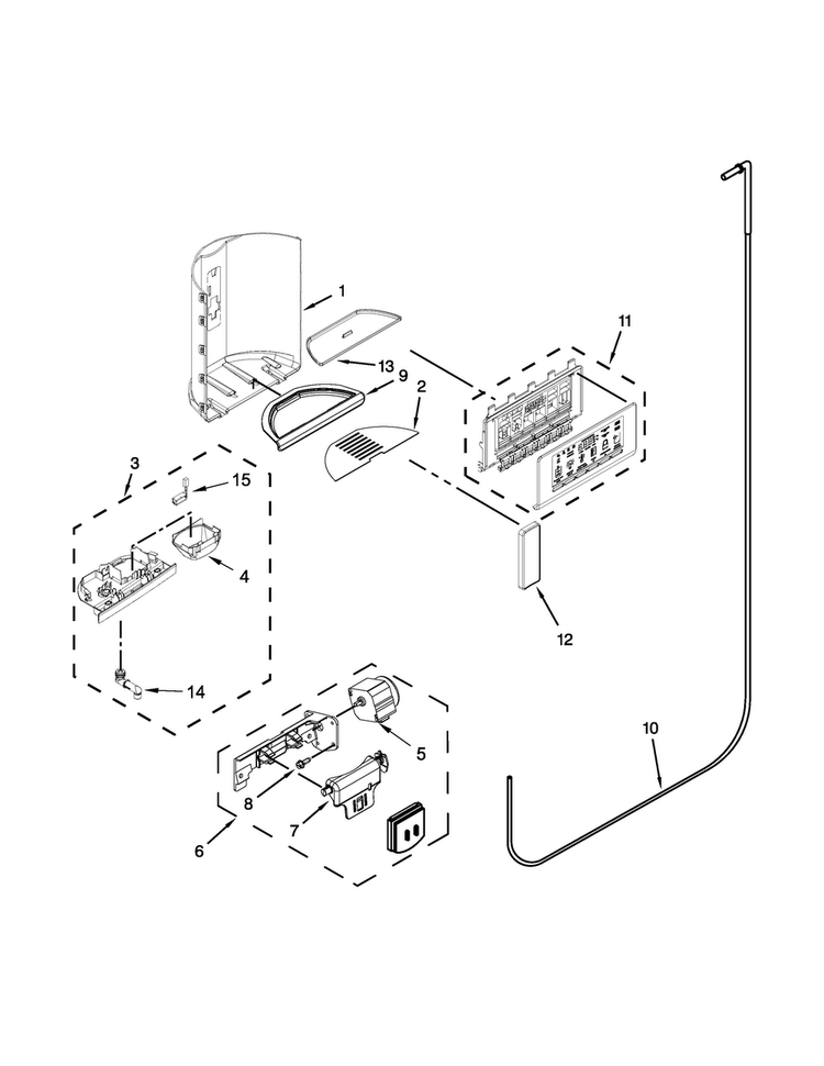 Dispenser Parts Diagram and Parts List for 7KSC24C8EY00  KitchenAid Refrigerator