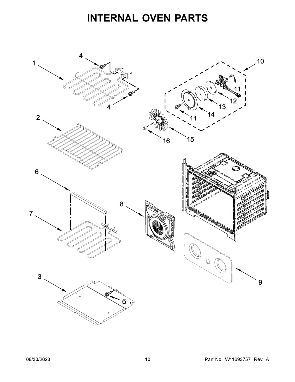 Internal Oven Parts Diagram and Parts List for WOED5930LZ01  Whirlpool Wall Oven