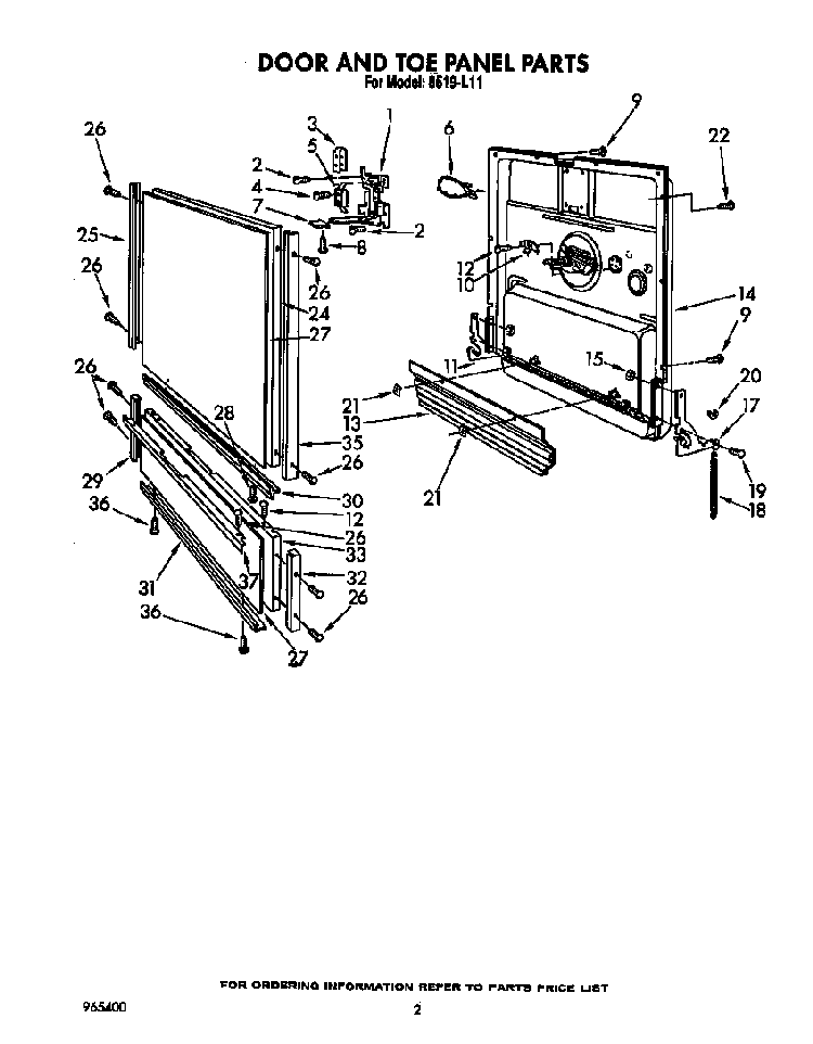 Door And Panel Diagram and Parts List for 8519L11  Roper Dishwasher