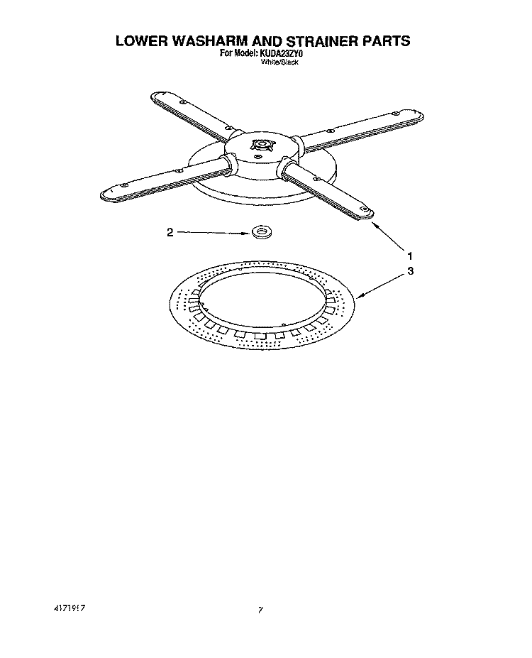 LOWER WASHARM AND STRAINER Diagram and Parts List for KUDA23ZY0  KitchenAid Dishwasher