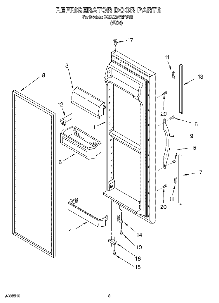 REFRIGERATOR DOOR Diagram and Parts List for 7GD22DFXFW00  Whirlpool Refrigerator
