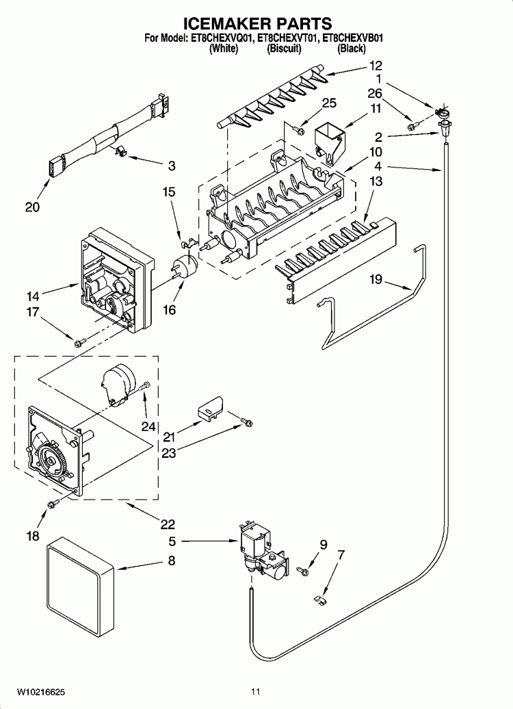 ICEMAKER PARTS, OPTIONAL PARTS Diagram and Parts List for ET8CHEXVB01  Whirlpool Refrigerator
