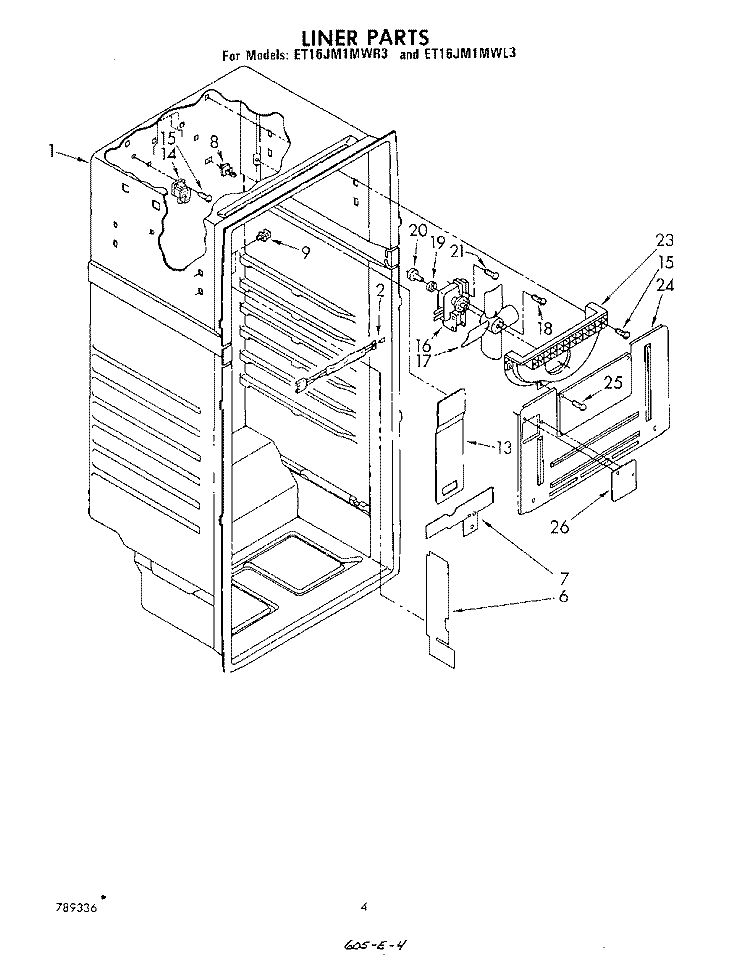 LINER Diagram and Parts List for ET16JM1MWR3  Whirlpool Refrigerator