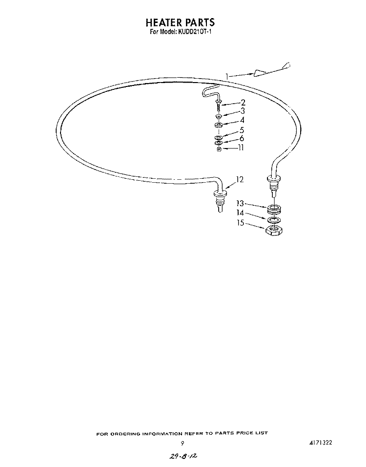 HEATER Diagram and Parts List for KUDD210T1  KitchenAid Dishwasher