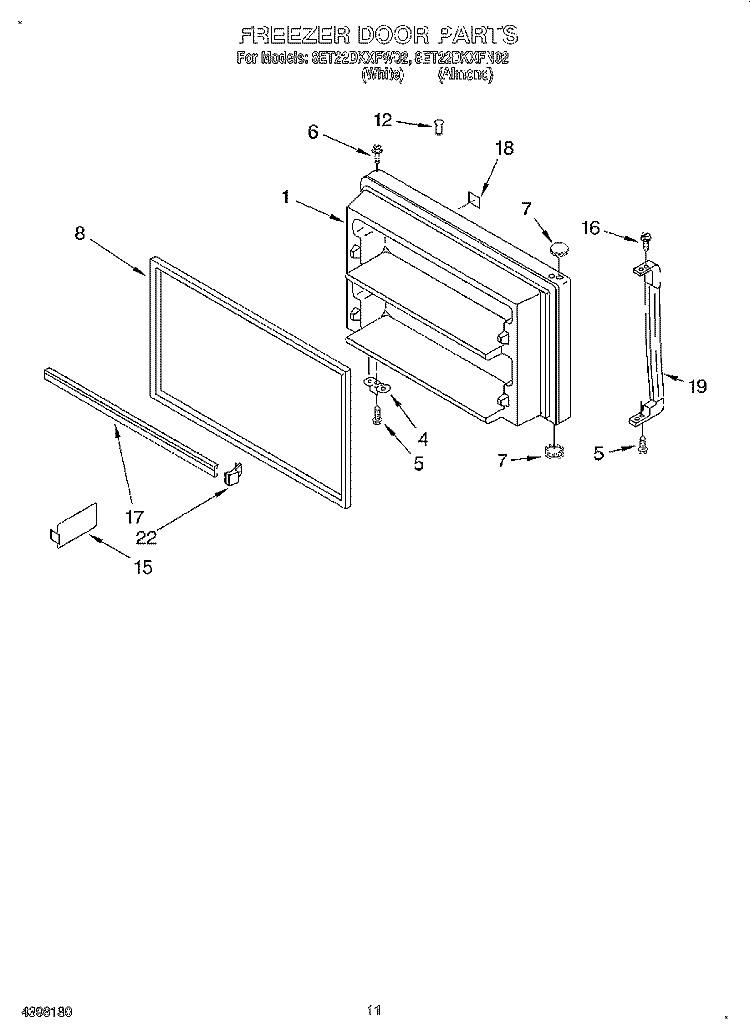 FREEZER DOOR, LIT/OPTIONAL Diagram and Parts List for 8ET22DKXFN02  Whirlpool Refrigerator