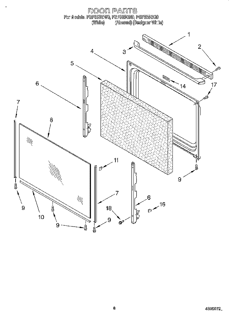 DOOR, LIT/OPTIONAL Diagram and Parts List for FGP335GW0  Roper Range