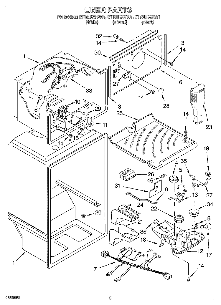 LINER Diagram and Parts List for ET18LKXHB01  Whirlpool Refrigerator