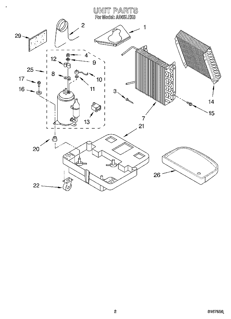 SECTION Diagram and Parts List for AD65LEK0  Whirlpool Dehumidifier