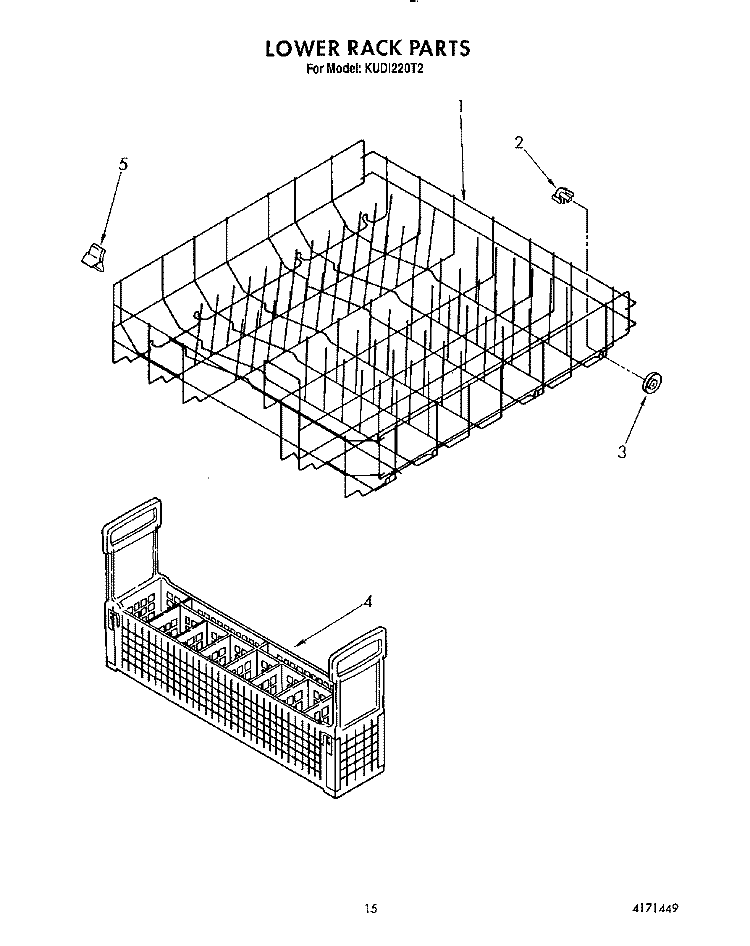 LOWER RACK Diagram and Parts List for KUDI220T2  KitchenAid Dishwasher