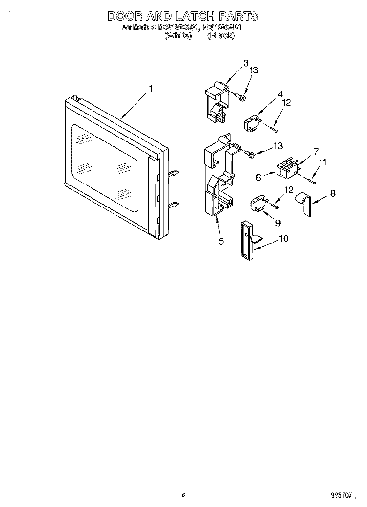 DOOR AND LATCH Diagram and Parts List for MC8130XAQ1  Whirlpool Wall Oven