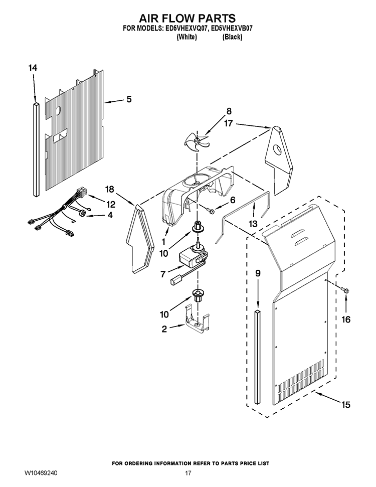 AIR FLOW PARTS Diagram and Parts List for ED5VHEXVB07  Whirlpool Refrigerator