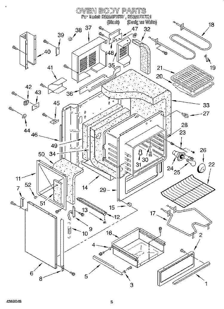 OVEN BODY Diagram and Parts List for RS386PXEB1  Whirlpool Range