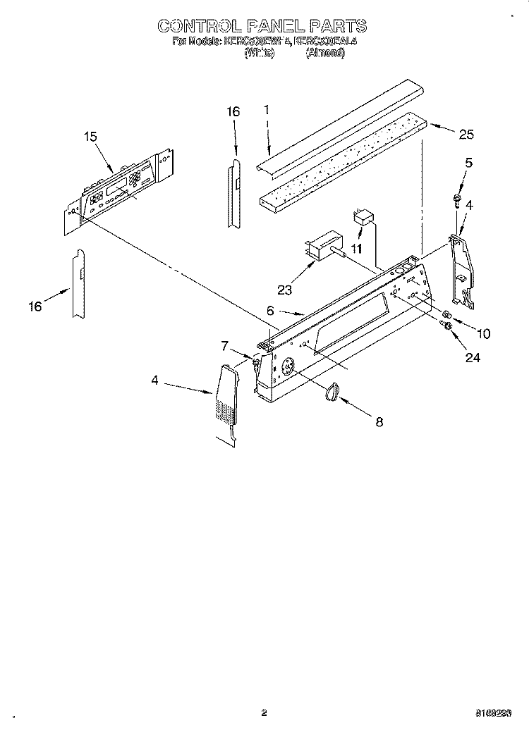 CONTROL PANEL Diagram and Parts List for KERC500EWH4  KitchenAid Range