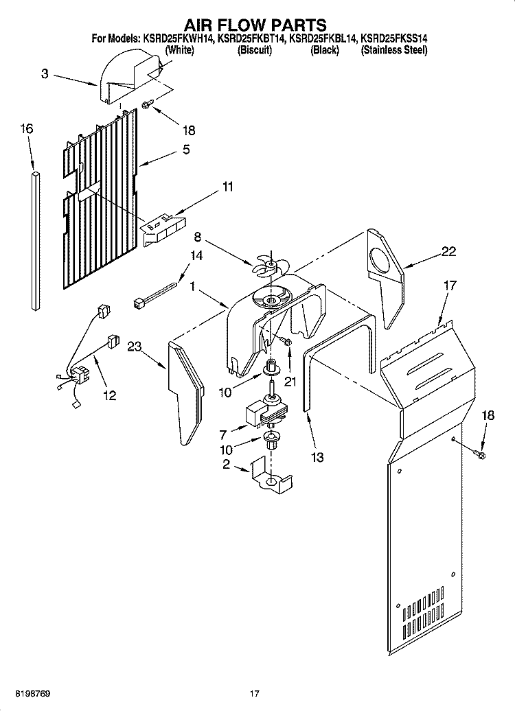 AIR FLOW PARTS Diagram and Parts List for KSRD25FKBL14  KitchenAid Refrigerator