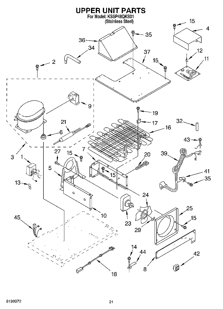 UPPER UNIT Diagram and Parts List for KSSP48QKS01  KitchenAid Refrigerator