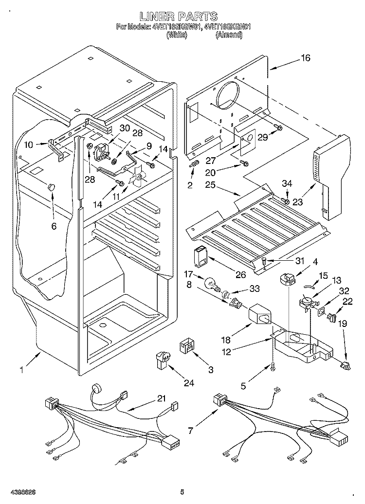 LINER, OPTIONAL Diagram and Parts List for 4VET16GKGN01  Whirlpool Refrigerator